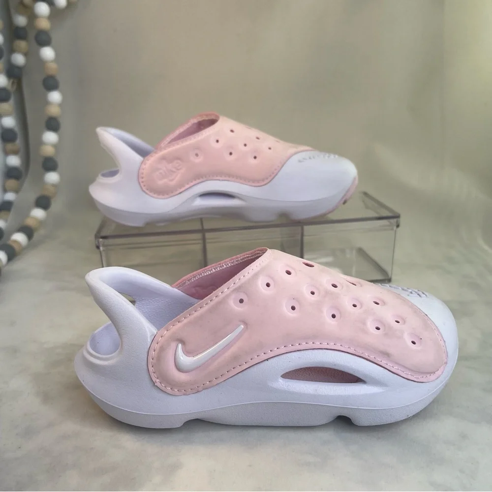 Nike Kids Pink and White Slip-On Shoes size 10C Aqua Swoosh Sandals